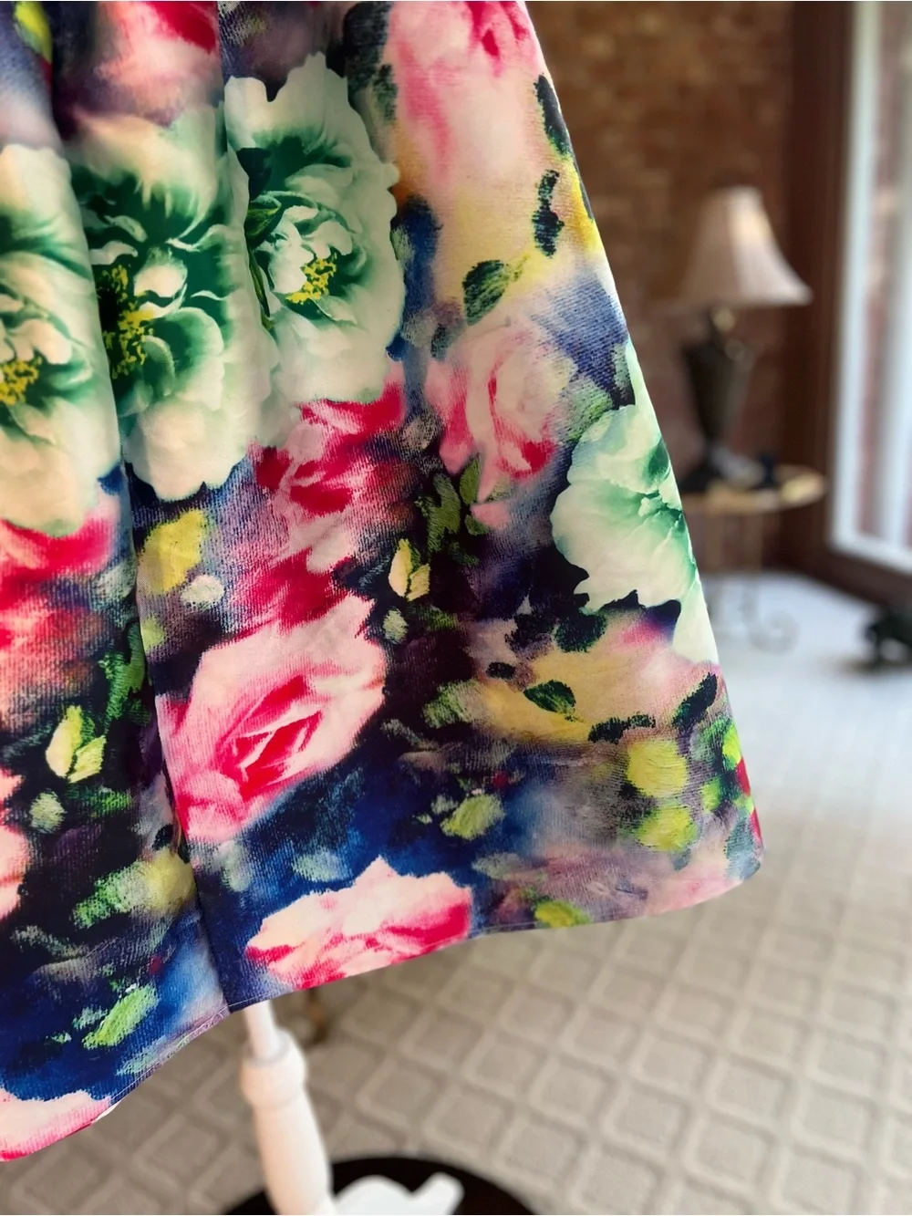 Akira Chicago Floral Multicolor Taffeta Pleated Full Midi Skirt S Retro Party